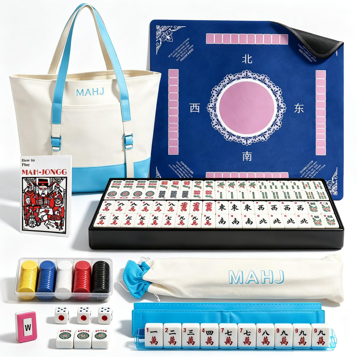 166 Deep Engraved Melamine Mahjong Set with Mat and 4 Racks I404