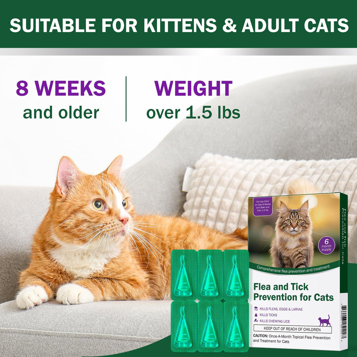 Flea and Tick Prevention for Cats Over 1.5 lbs D65974