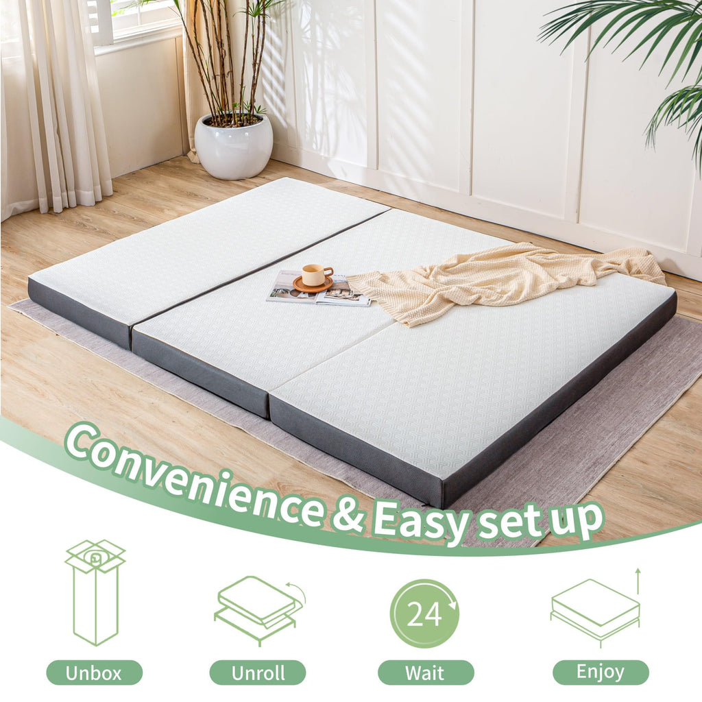4 Inch Tri Fold Memory Foam Mattress with Washable Cover V518