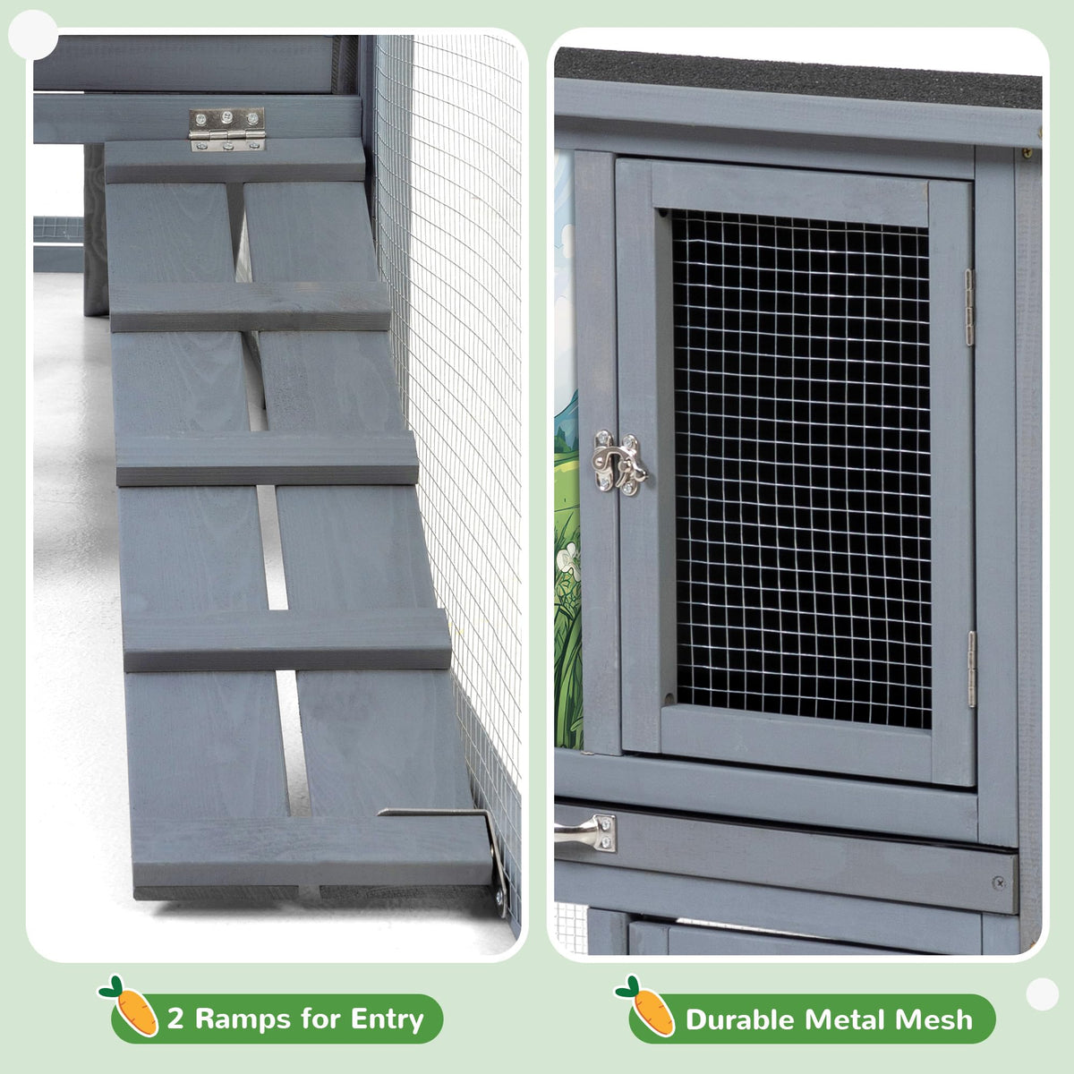 94.5" 2-Story Wooden Rabbit Hutch with Pull-Out Tray K9492