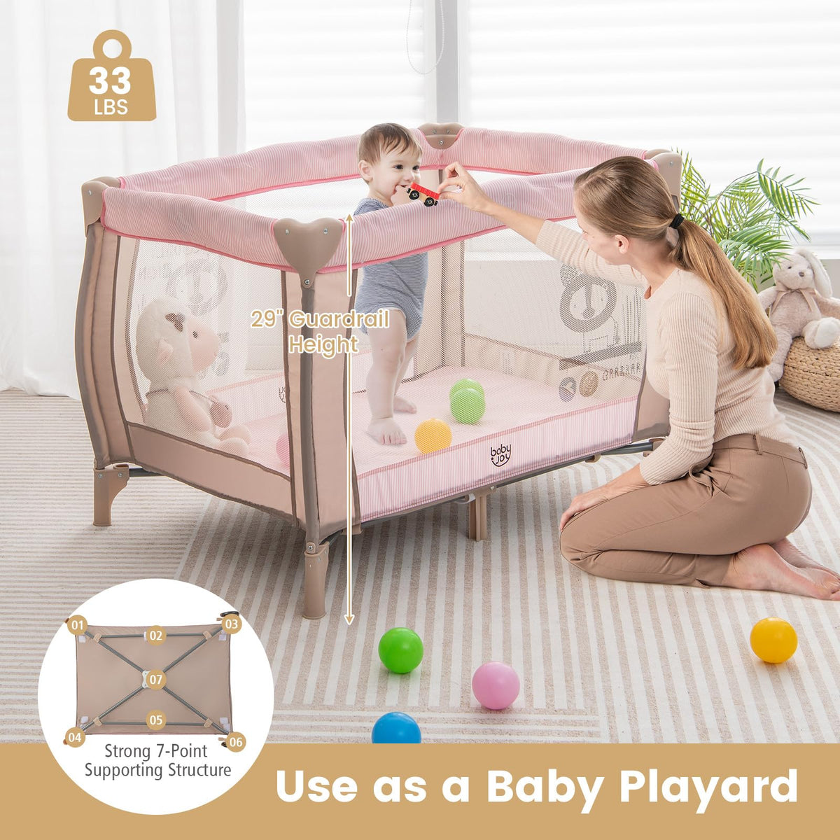 3 in 1 Pink Pack and Play with Bassinet K49758