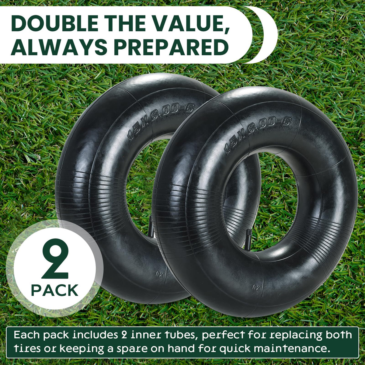 2 Pack 15 x 6.00-6" Inner Tubes with TR-13 Valve Stem F865