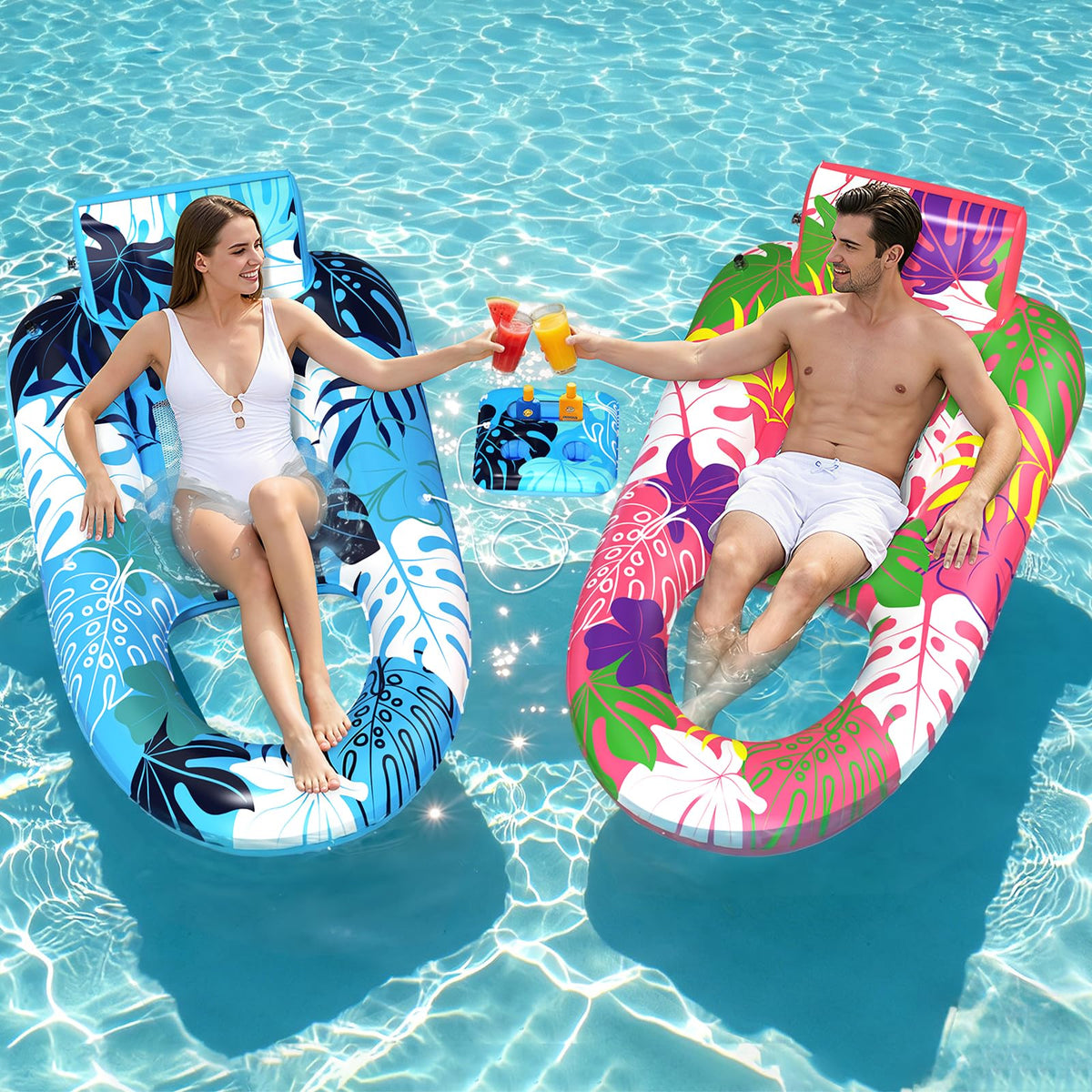 2 Pack Inflatable Pool Floats with Cup Holders H7276