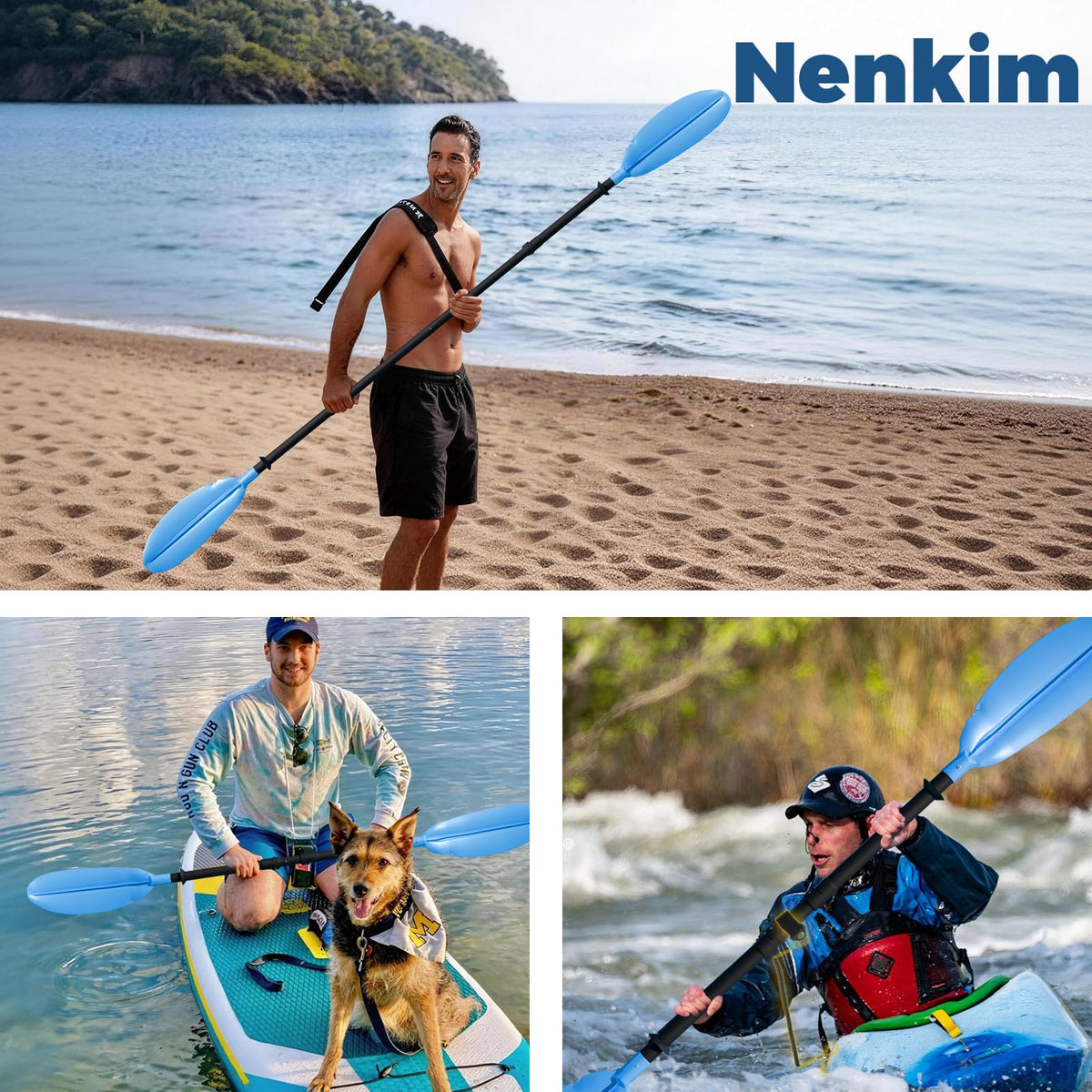 Adjustable Lightweight Floating Kayak Paddle with Safety Rope U582494