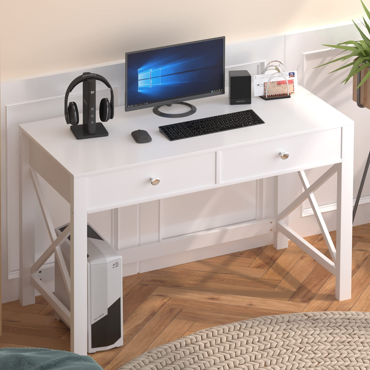 White Home Office Desk with Drawers K368911