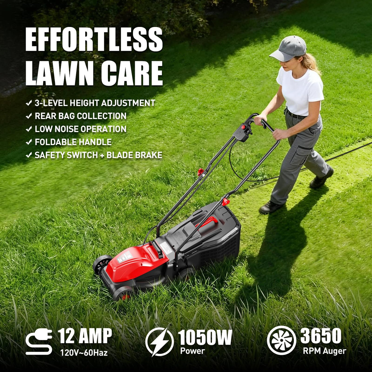 16" Corded Lawn Mower with 3-Position Height Adjustment U67592