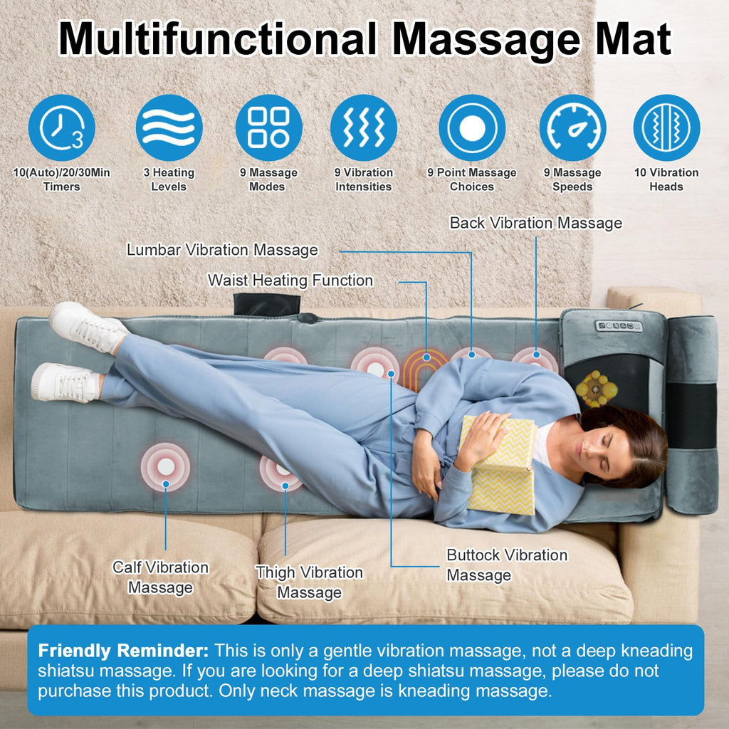 Heated Full Body Massage Mat with 10 Vibrating Nodes F98031