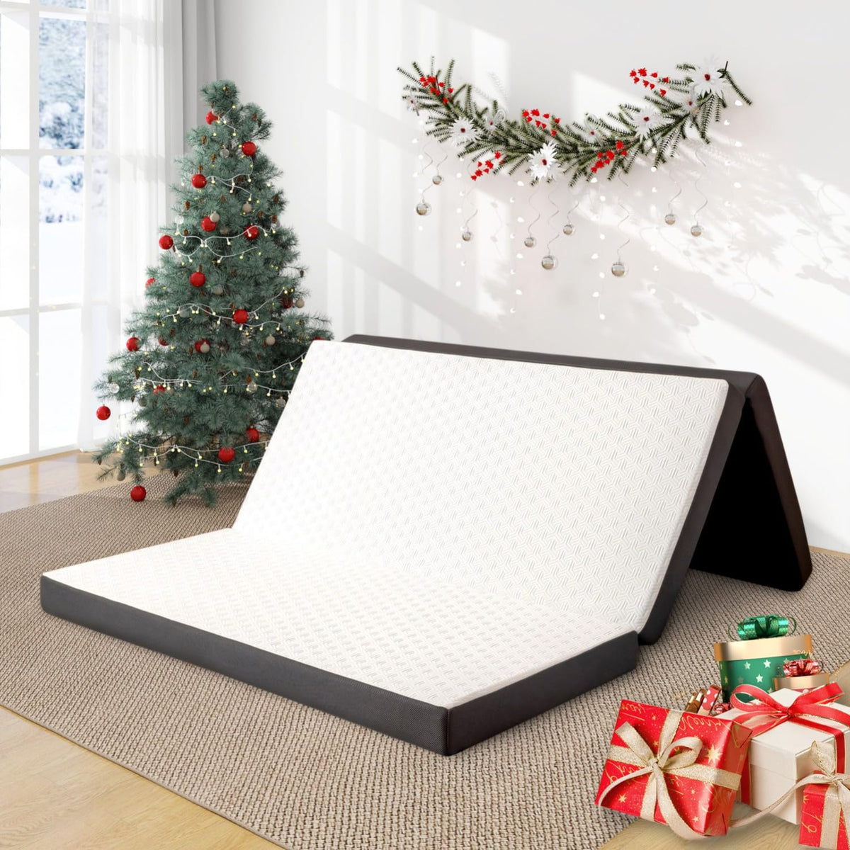 4 Inch Tri Fold Memory Foam Mattress with Washable Cover V518