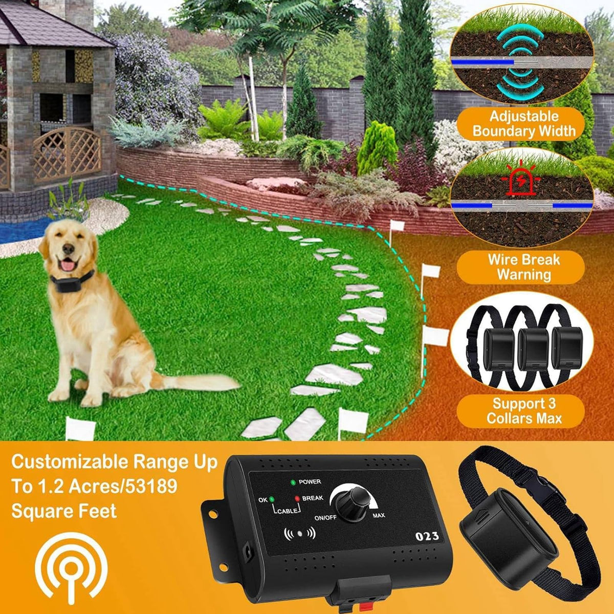 Electronic Dog Fence & Training Collar System, 1/2 Acre, Waterproof T70186