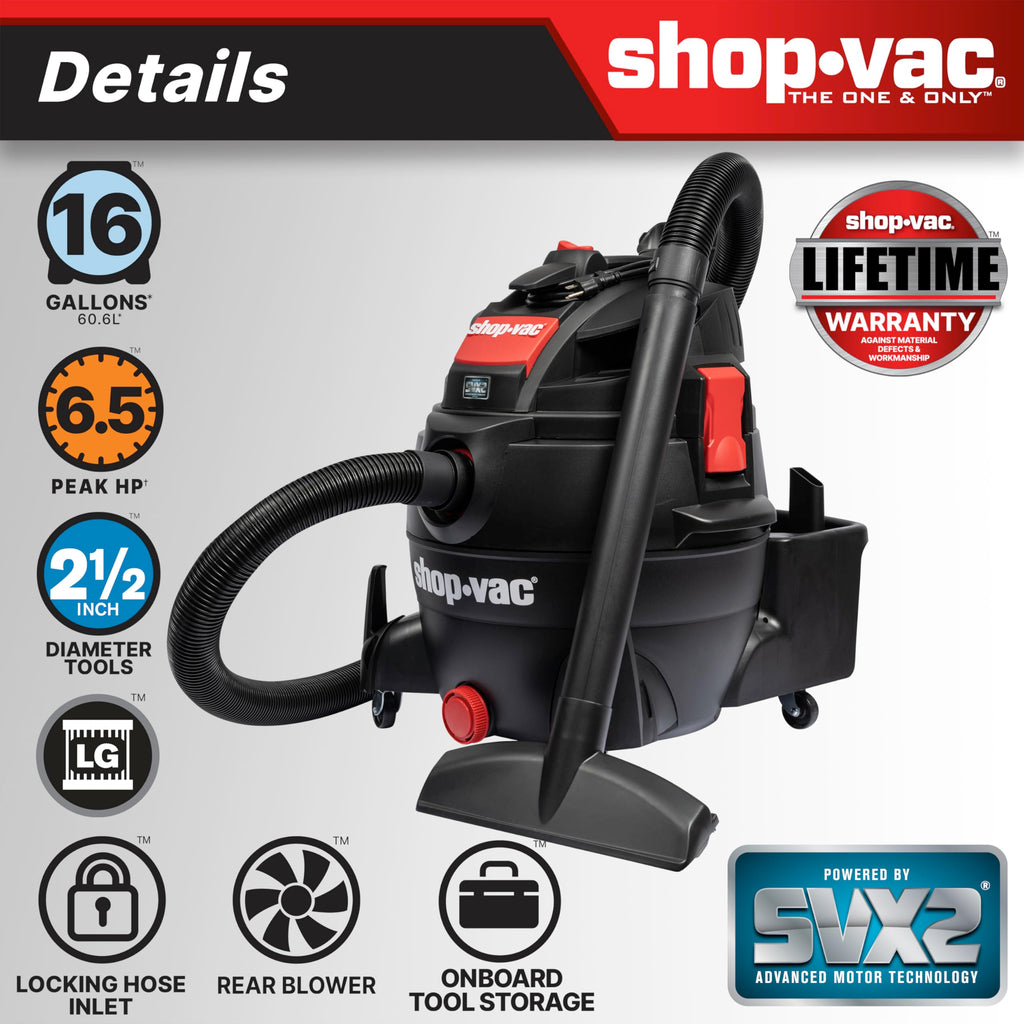 Wet Dry Vac 16 Gallon 150 CFM Black H529