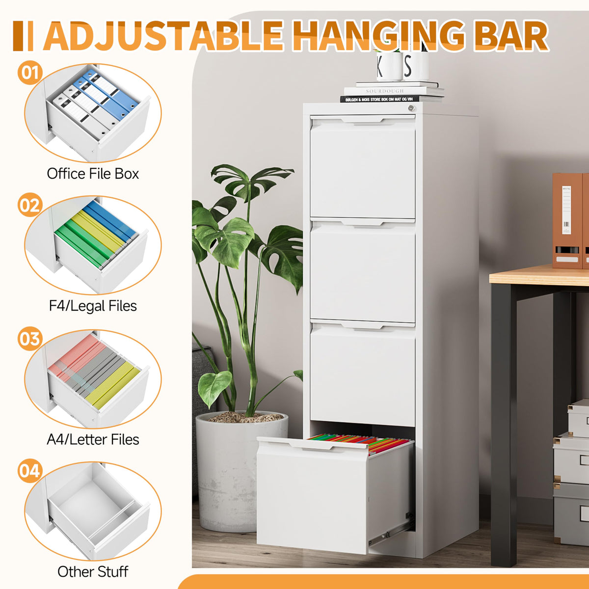 4 Drawer Metal File Cabinet with Lock E26933