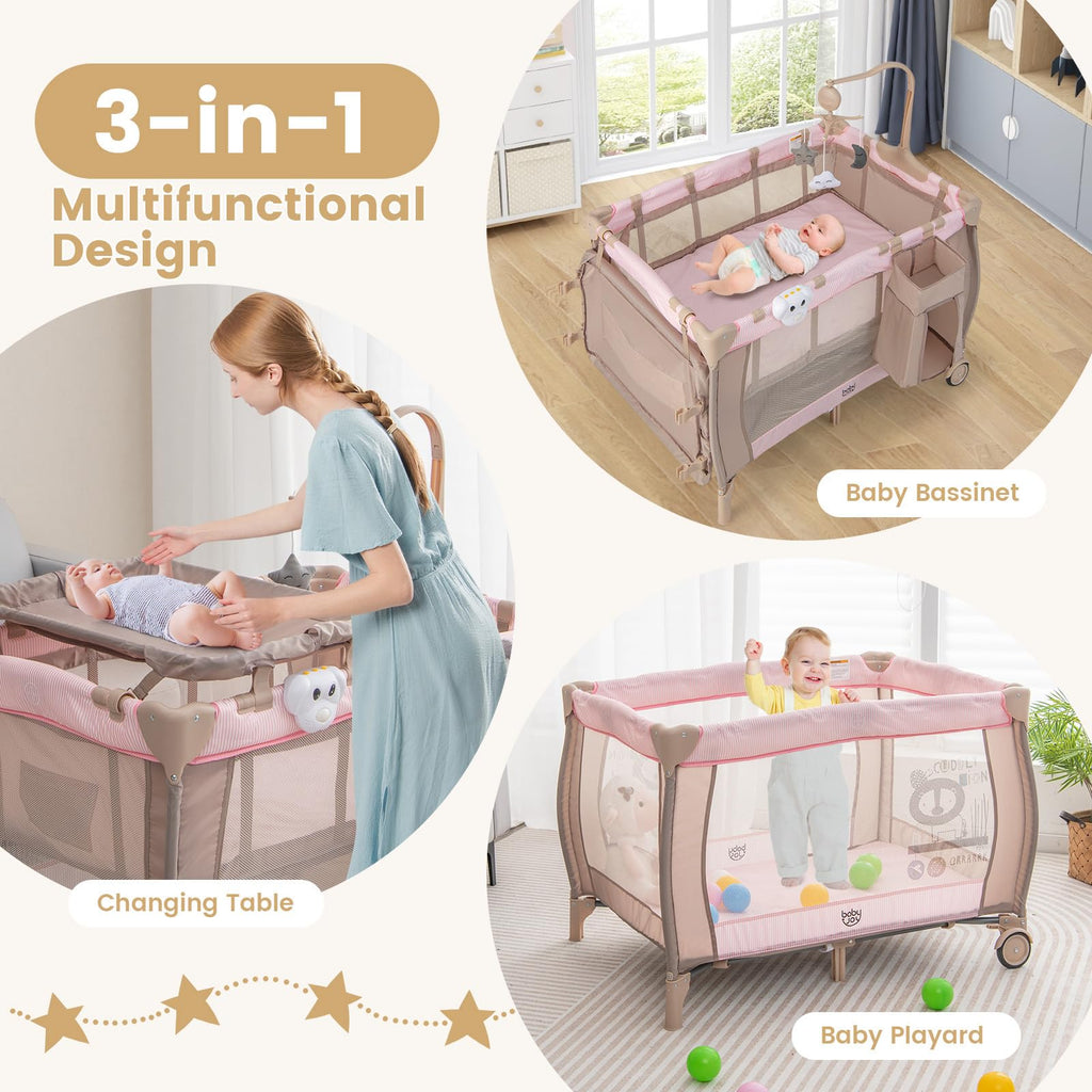 3 in 1 Pink Pack and Play with Bassinet K49758
