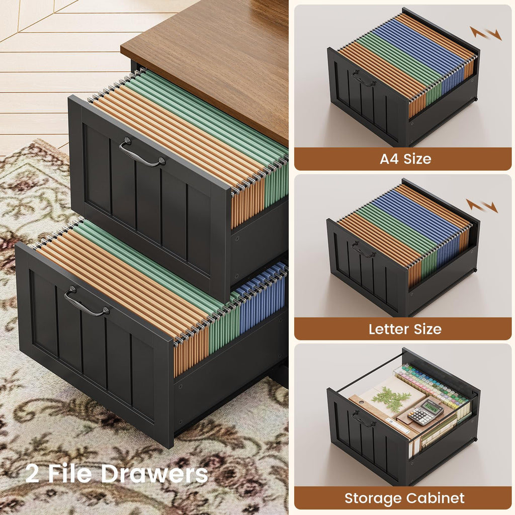 63" L Shaped Desk with Drawers and Storage Cabinet U535