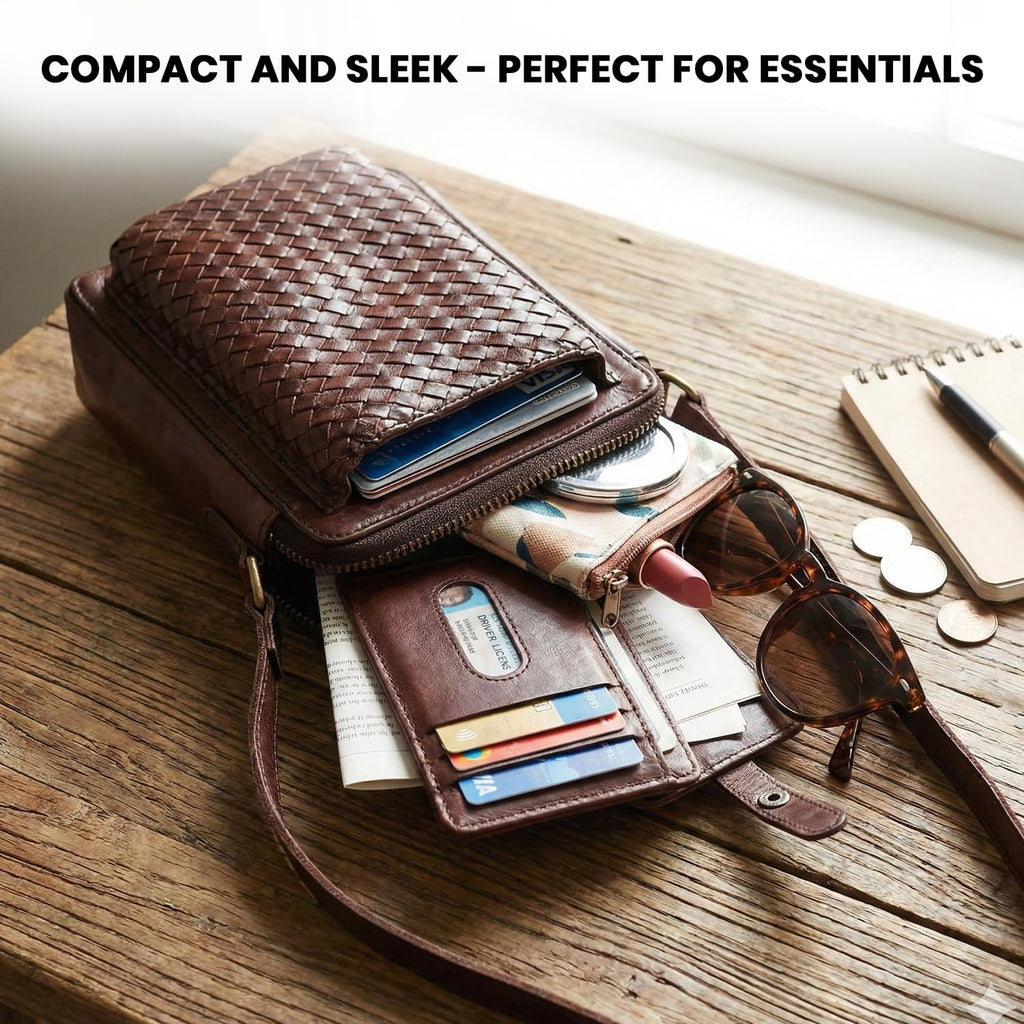 Genuine Leather Small Crossbody Bag with Adjustable Detachable Strap U9334
