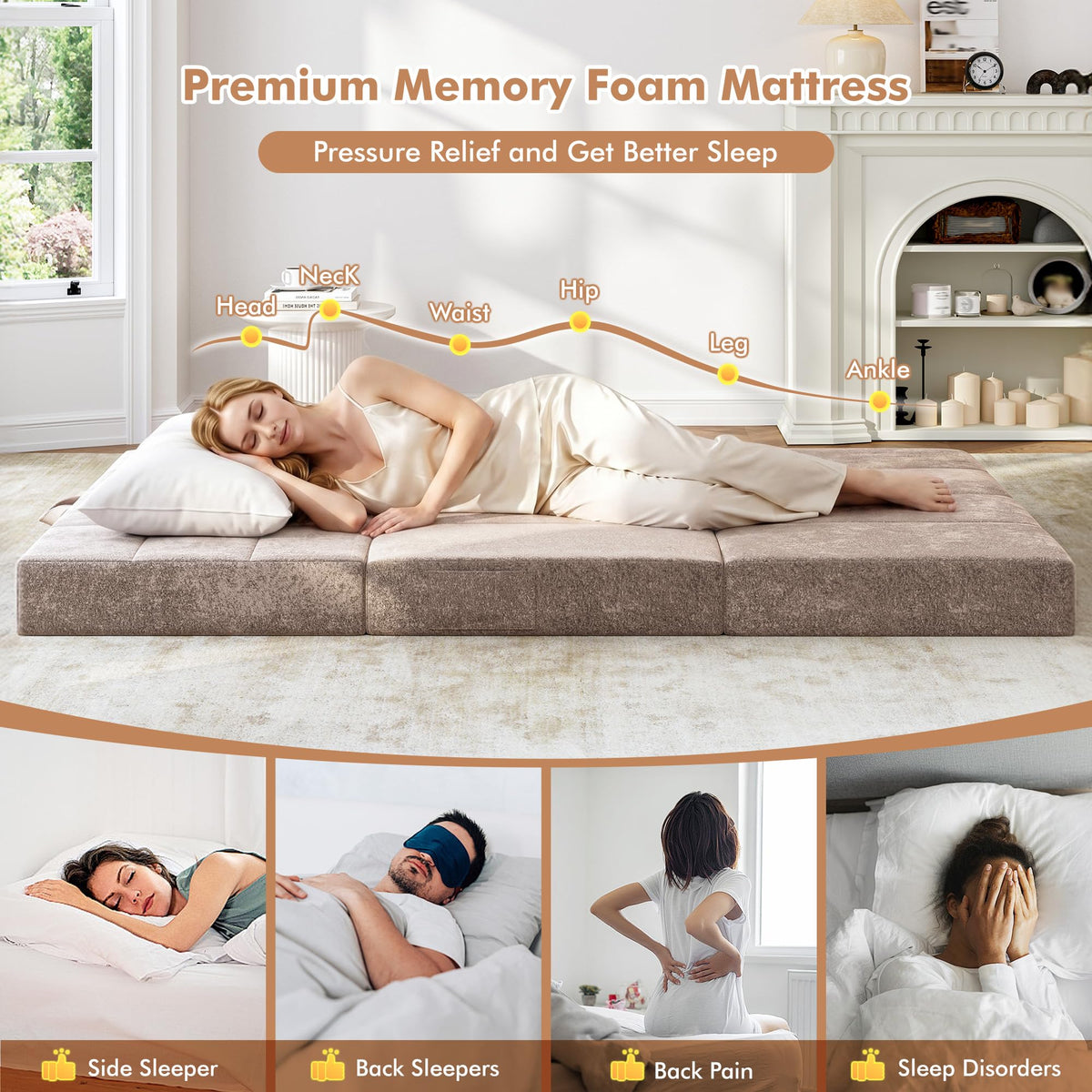 Foldable Twin 4 Inch Memory Foam Mattress E57129