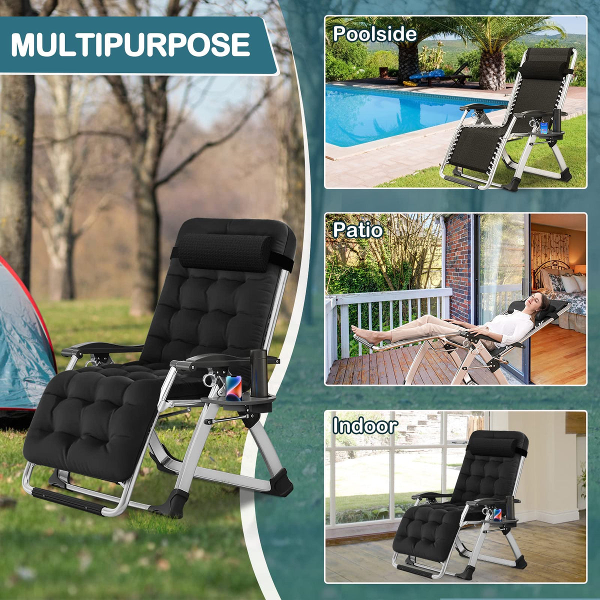 Zero Gravity Folding Outdoor Lounge Chair with Cup Holder B458796