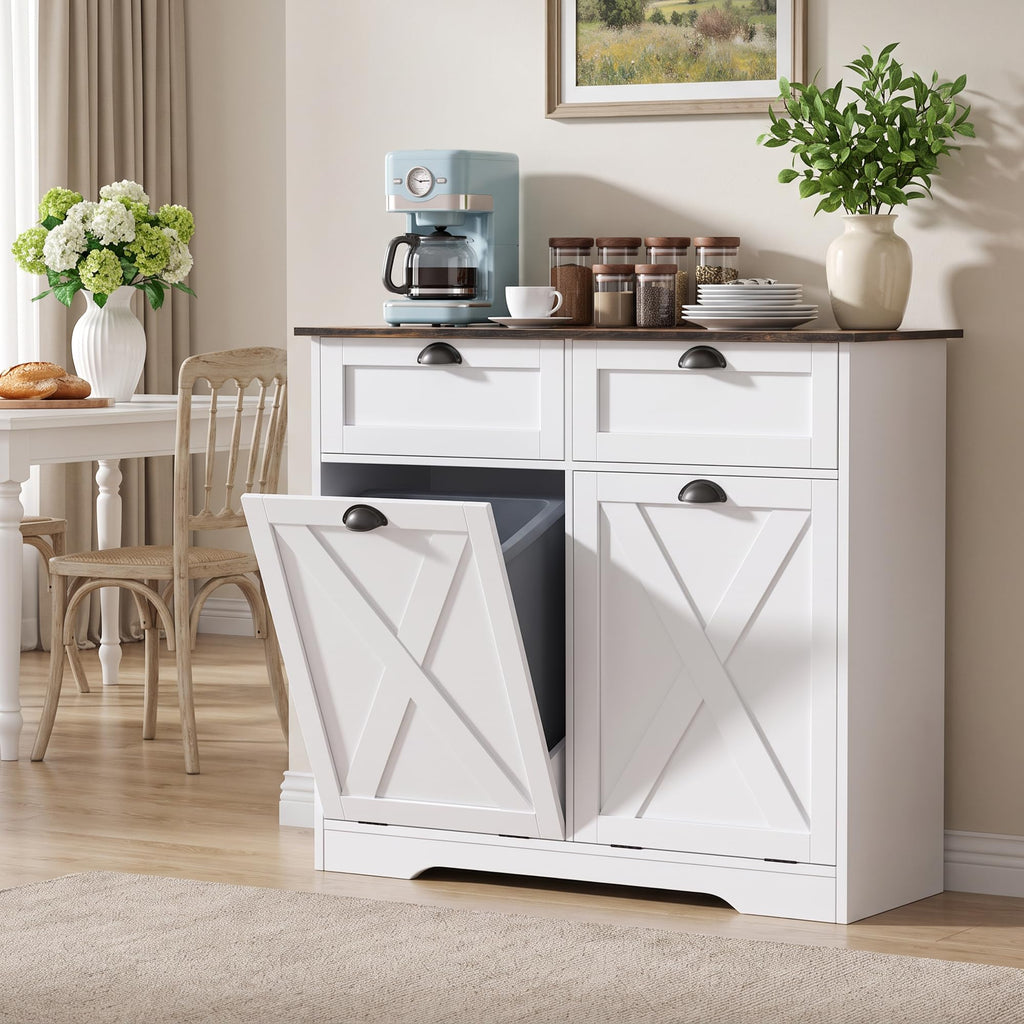 White Tilt Out Trash Cabinet S300