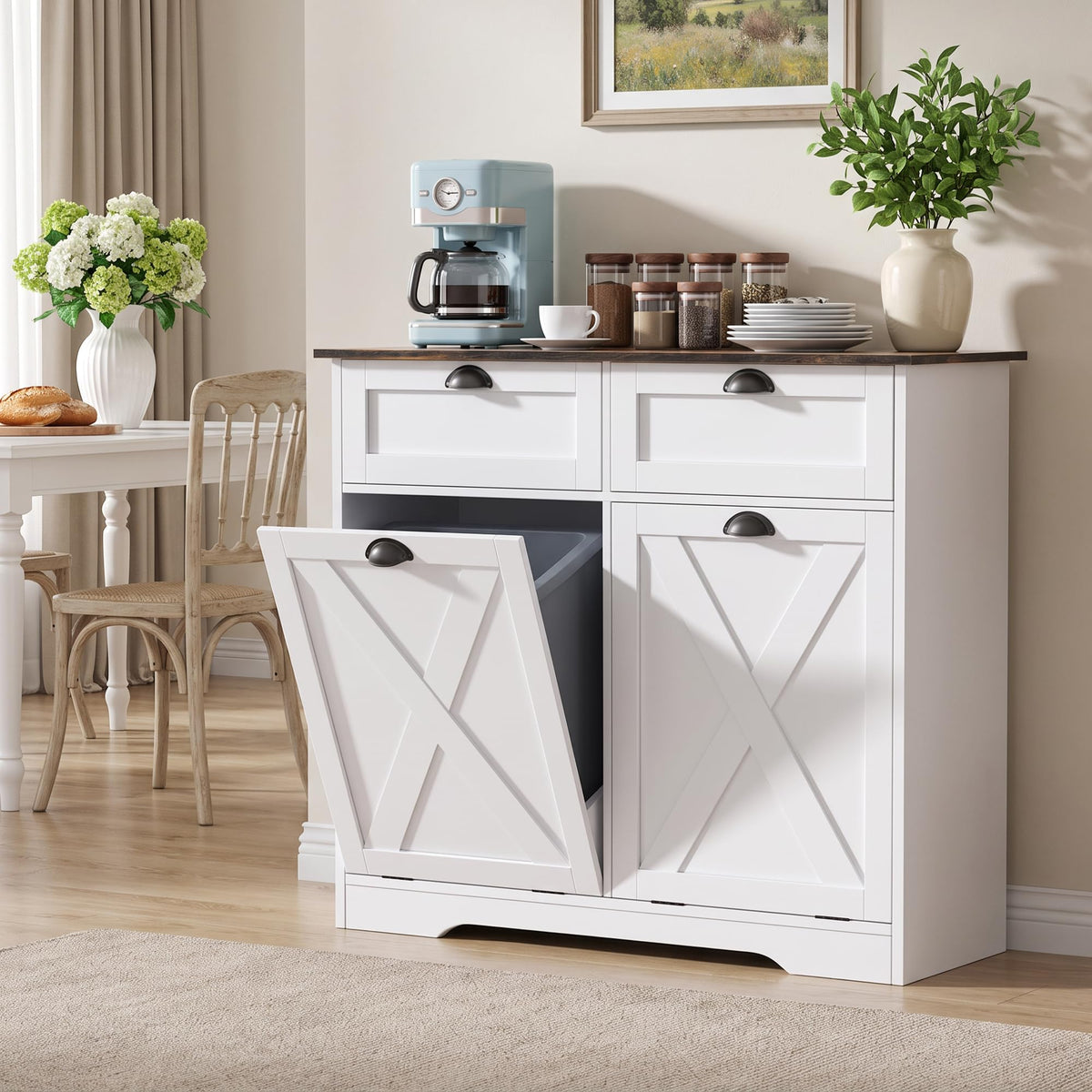 White Tilt Out Trash Cabinet S300