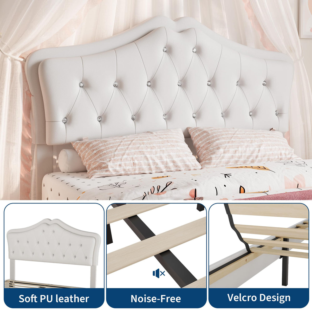 Beige Full Size Bed Frame with LED Lights Headboard W414