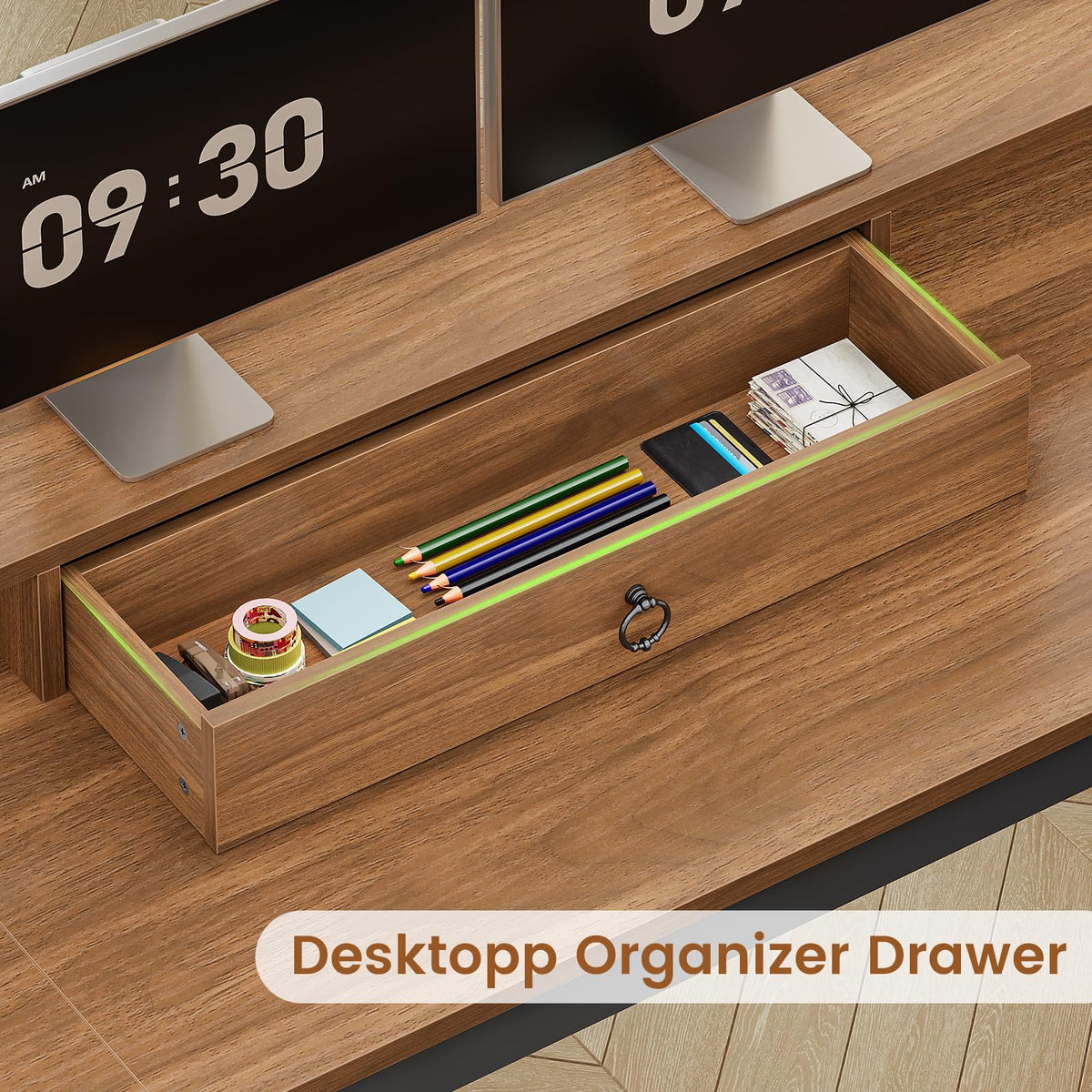 63" L Shaped Desk with Drawers and Storage Cabinet U535