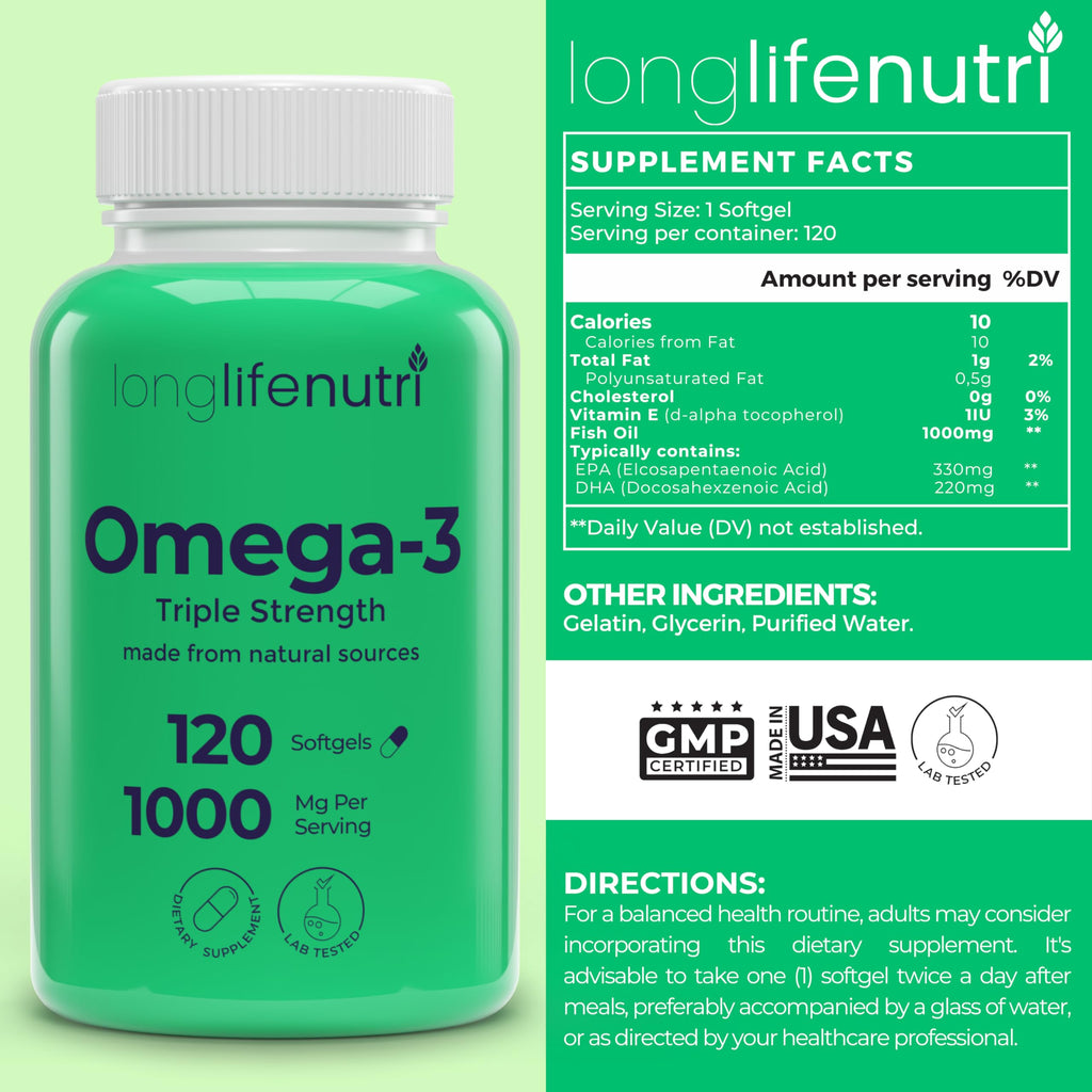 Omega 3 Fish Oil 1000mg EPA DHA 120 Softgels V91649