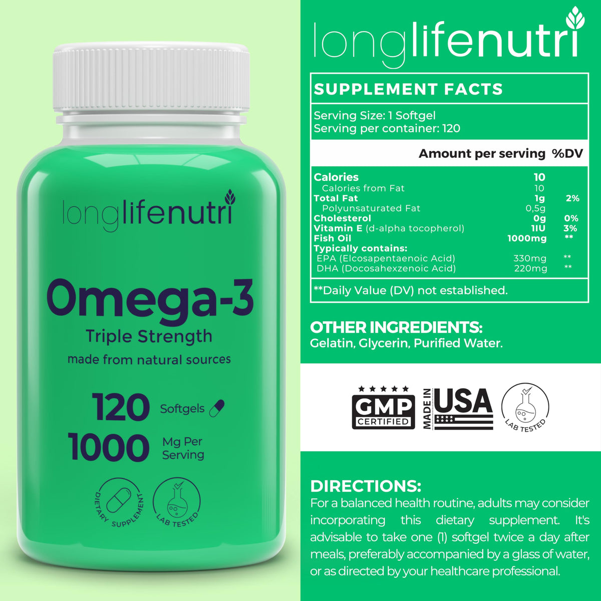 Omega 3 Fish Oil 1000mg EPA DHA 120 Softgels V91649