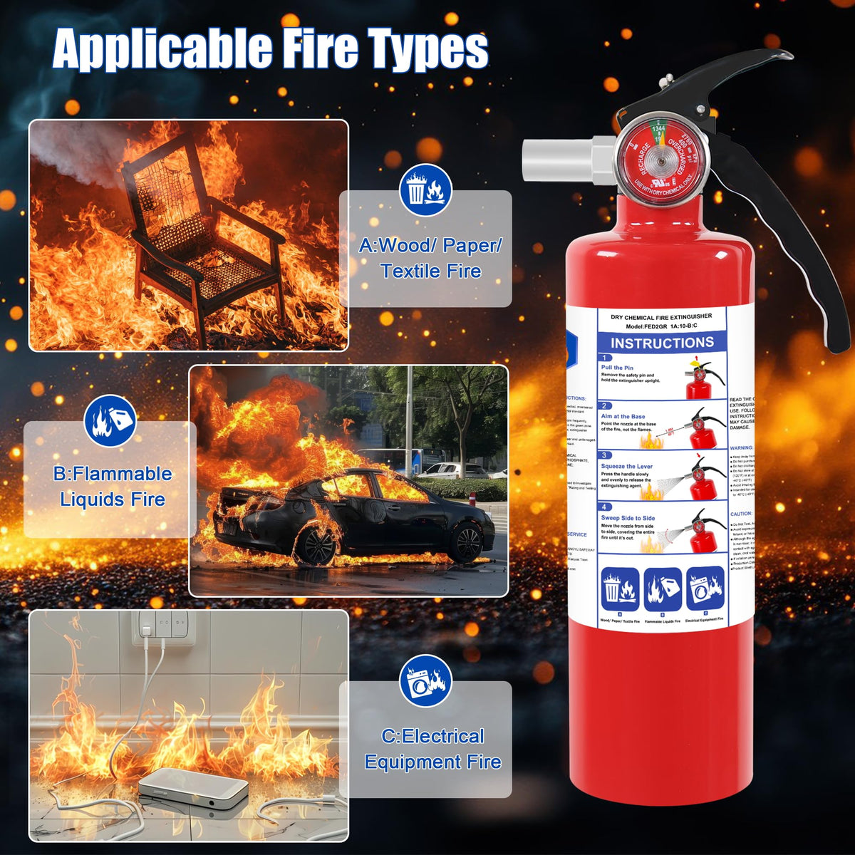 4 Pack ABC Dry Chemical Fire Extinguishers K787371