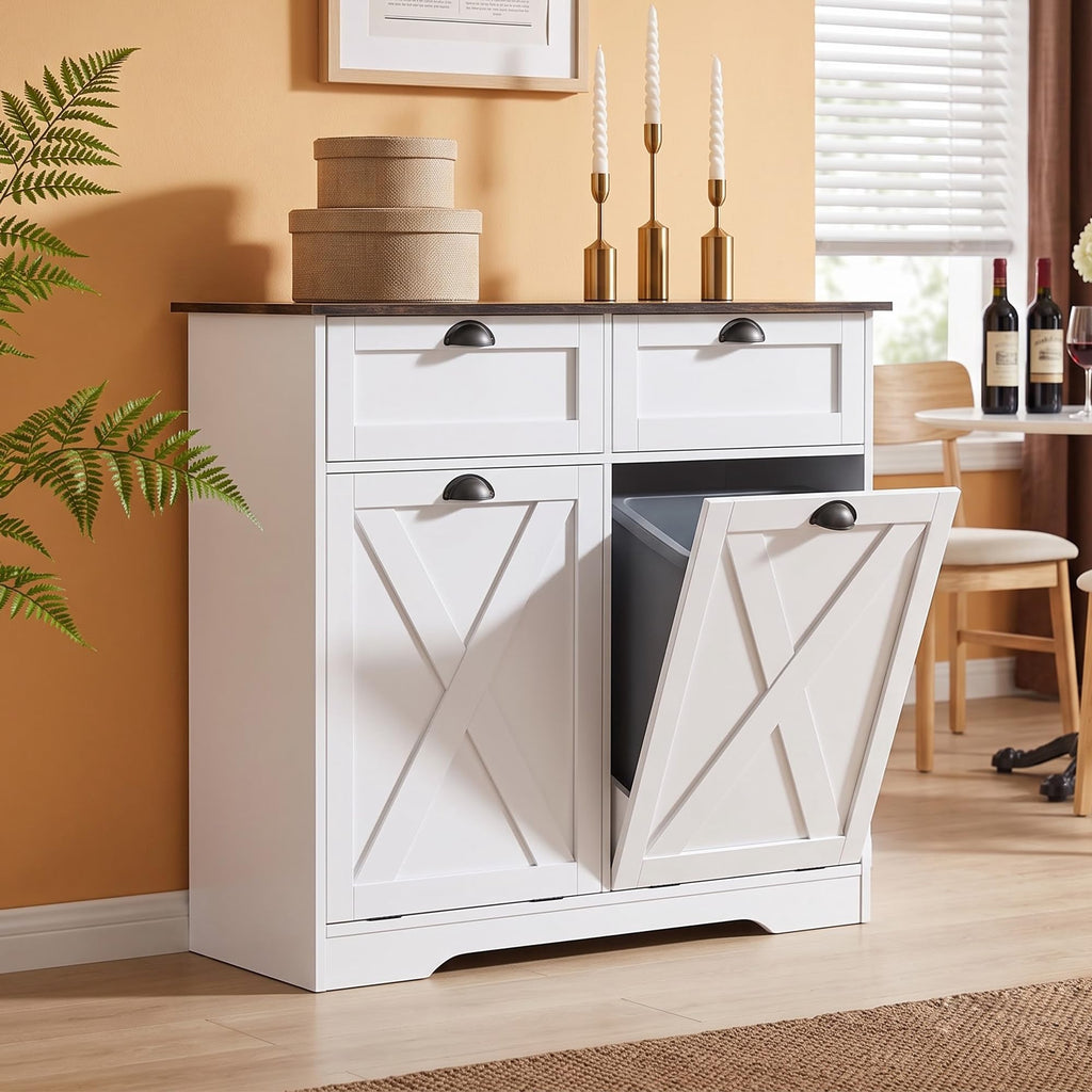White Tilt Out Trash Cabinet S300