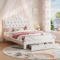 Beige Full Size Bed Frame with LED Lights Headboard W414