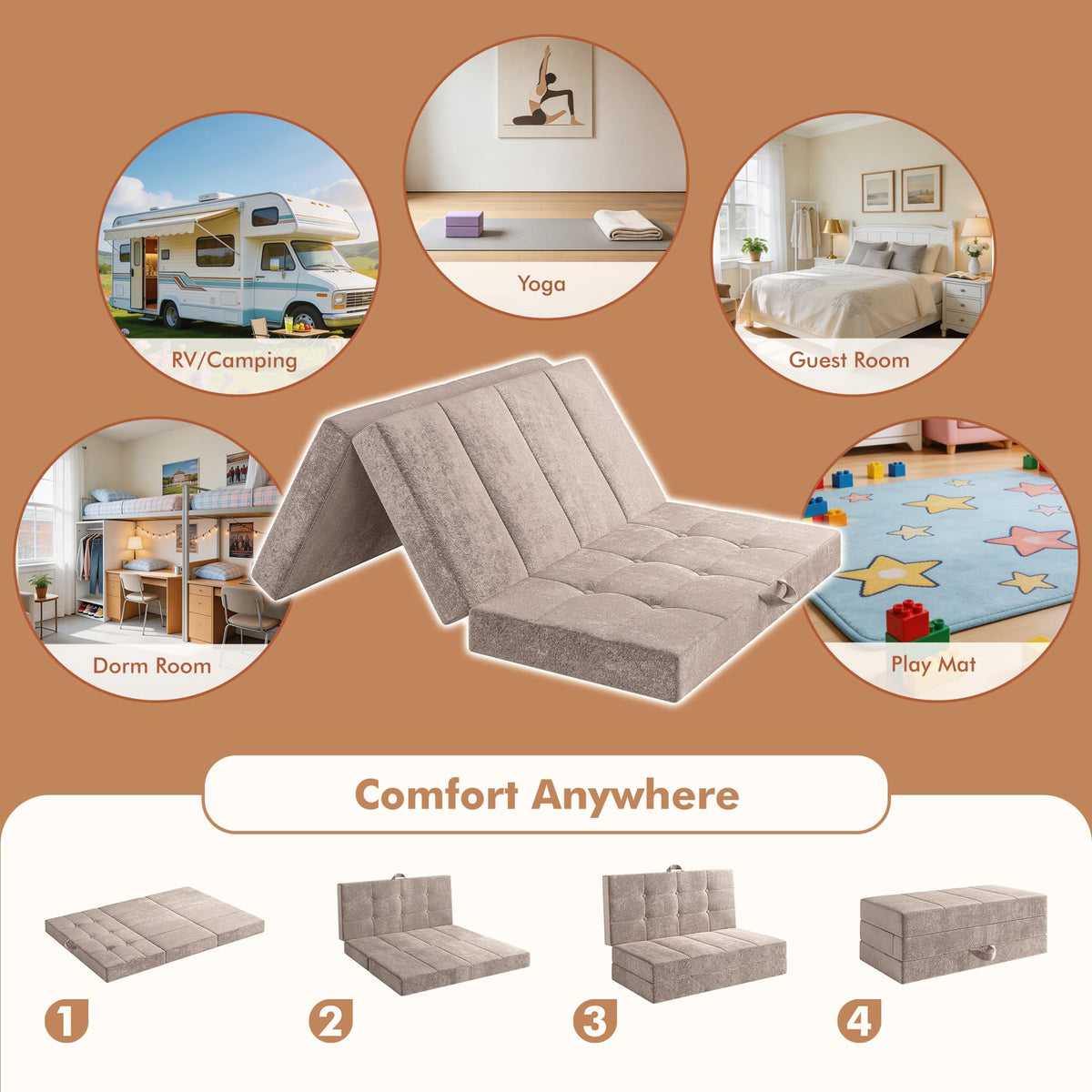 Foldable Twin 4 Inch Memory Foam Mattress E57129
