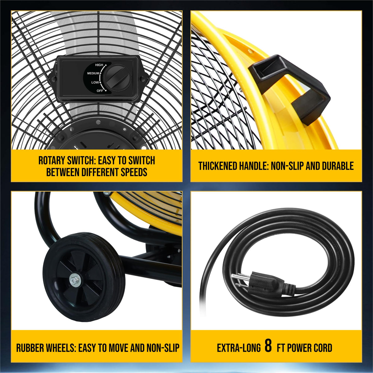 24 Inch High Velocity Tilt Metal Drum Fan Yellow 3 Speed R3125