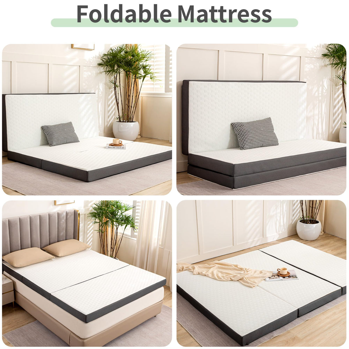4 Inch Tri Fold Memory Foam Mattress with Washable Cover V518