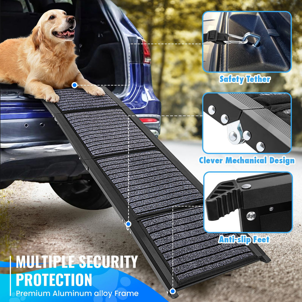 Folding Dog Ramp for Cars, 63"x17" Non-Slip Portable Pet Ramp N570
