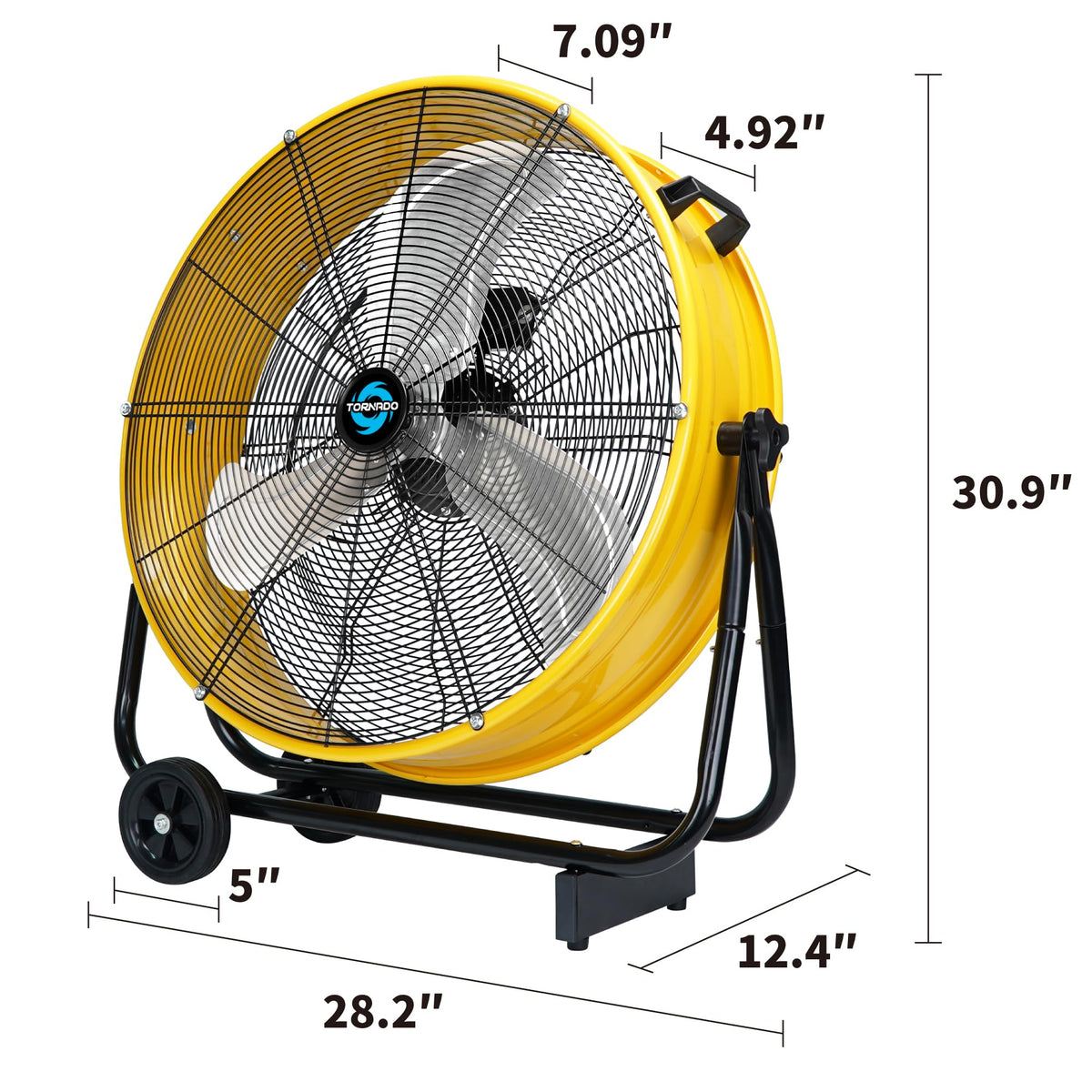 24 Inch High Velocity Tilt Metal Drum Fan Yellow 3 Speed R3125