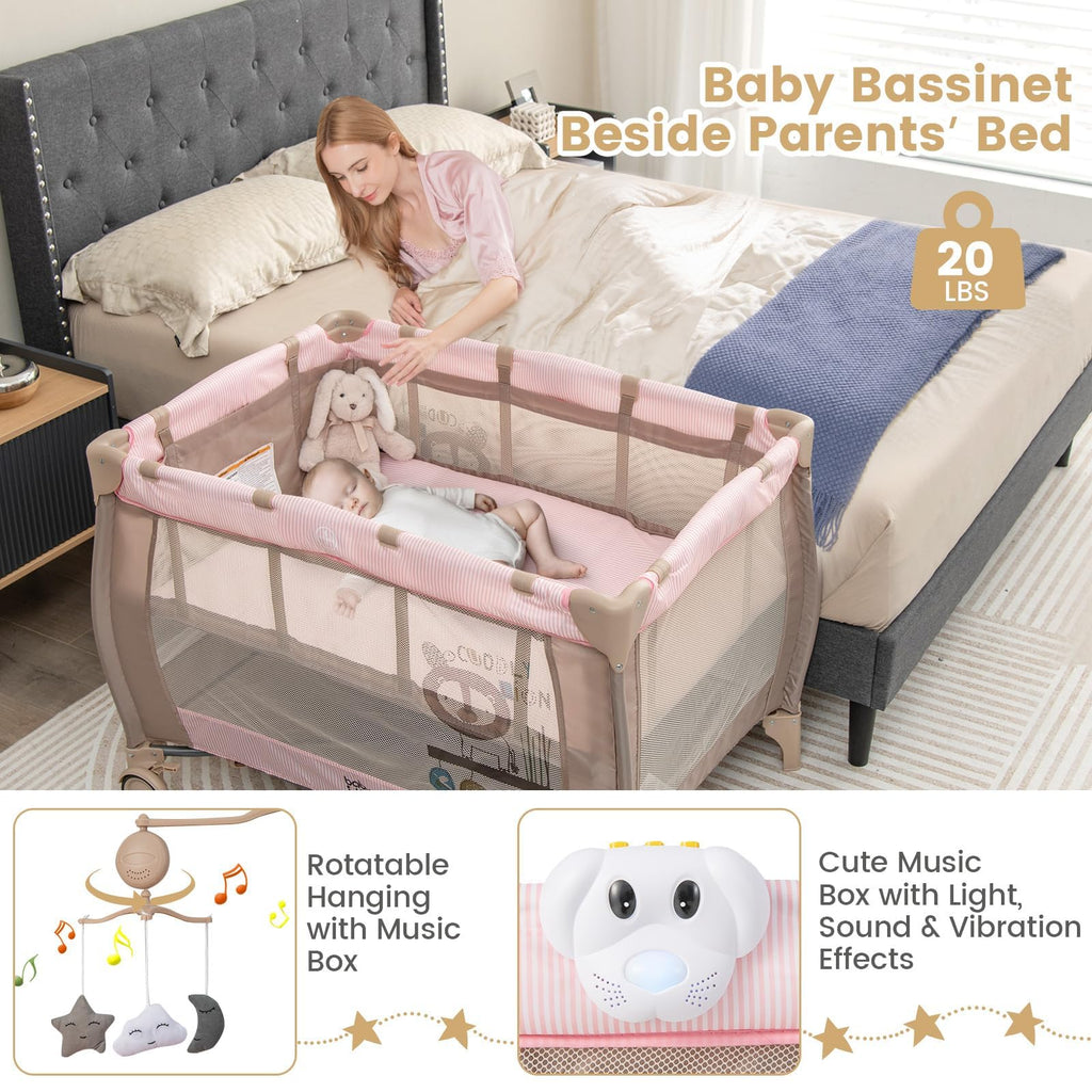 3 in 1 Pink Pack and Play with Bassinet K49758