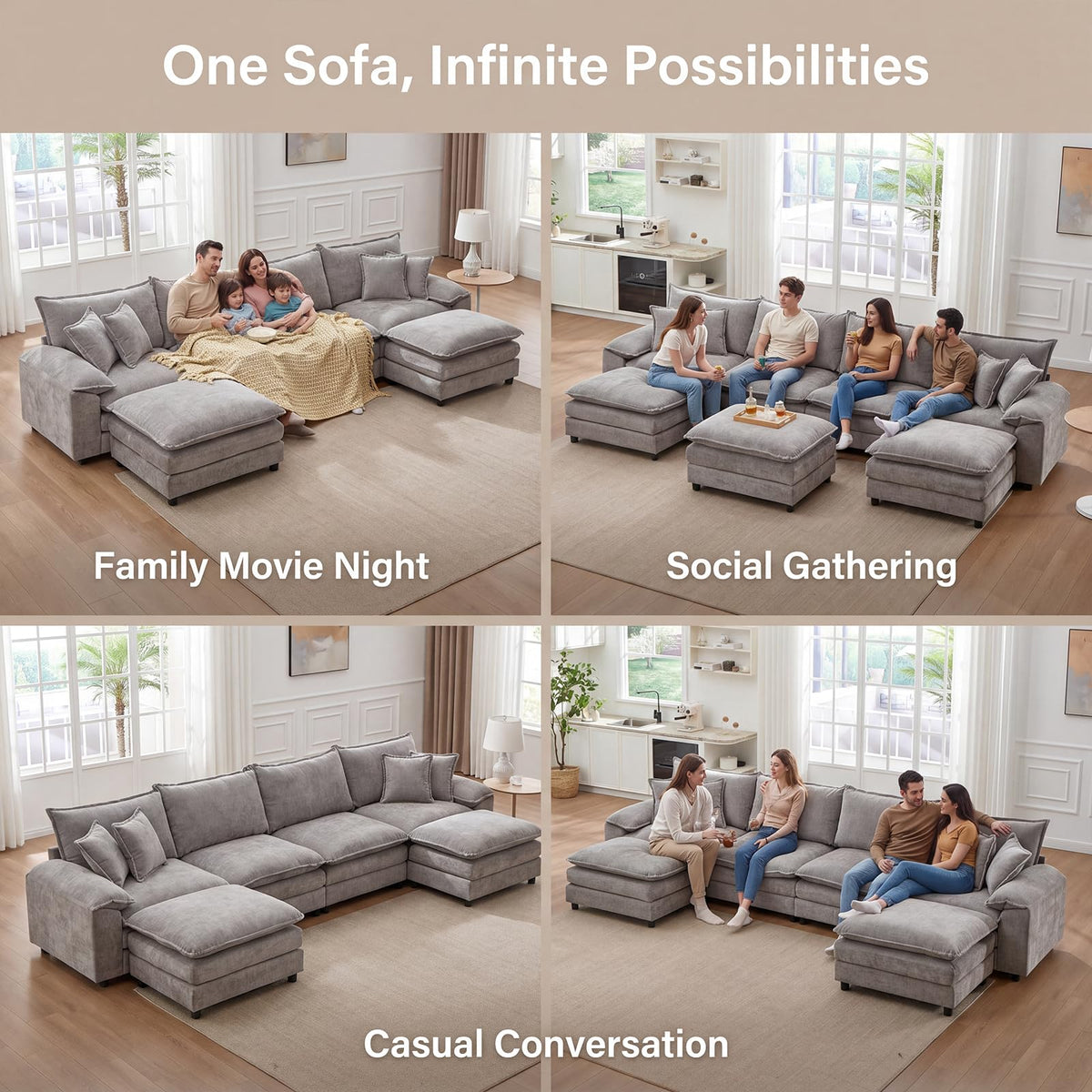 Light Gray Chenille 2 Seater Sofa with Pillows S4405