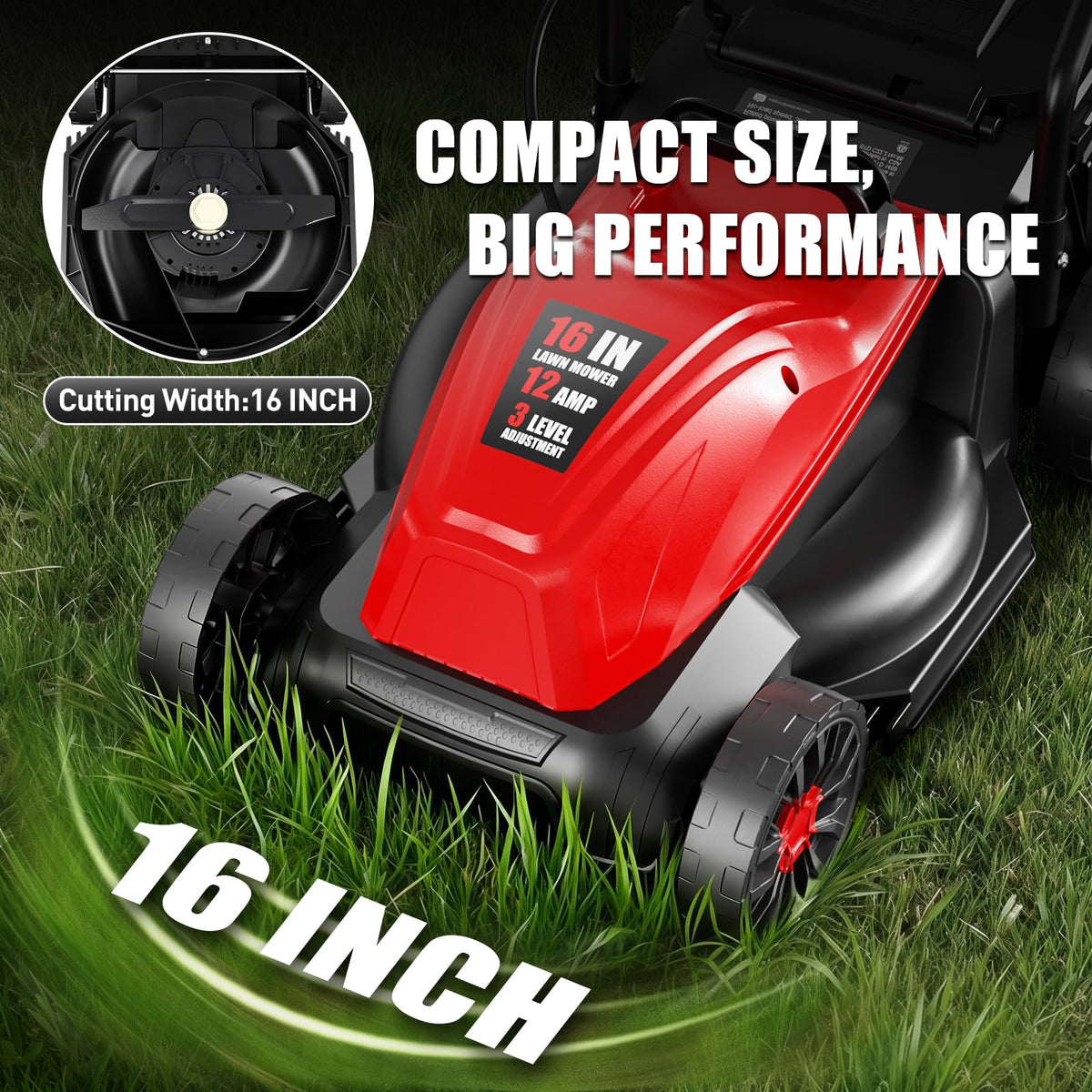 16" Corded Lawn Mower with 3-Position Height Adjustment U67592