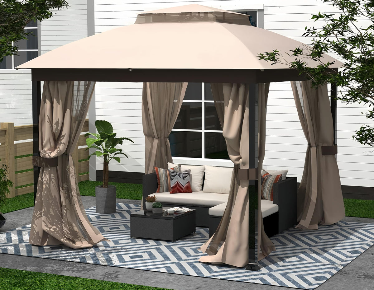 10x10 FT Soft Top Gazebo Canopy with Mosquito Netting & Privacy Curtains N52197