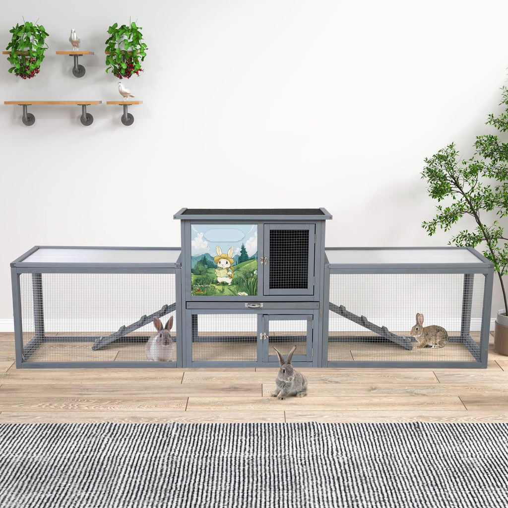 94.5" 2-Story Wooden Rabbit Hutch with Pull-Out Tray K9492