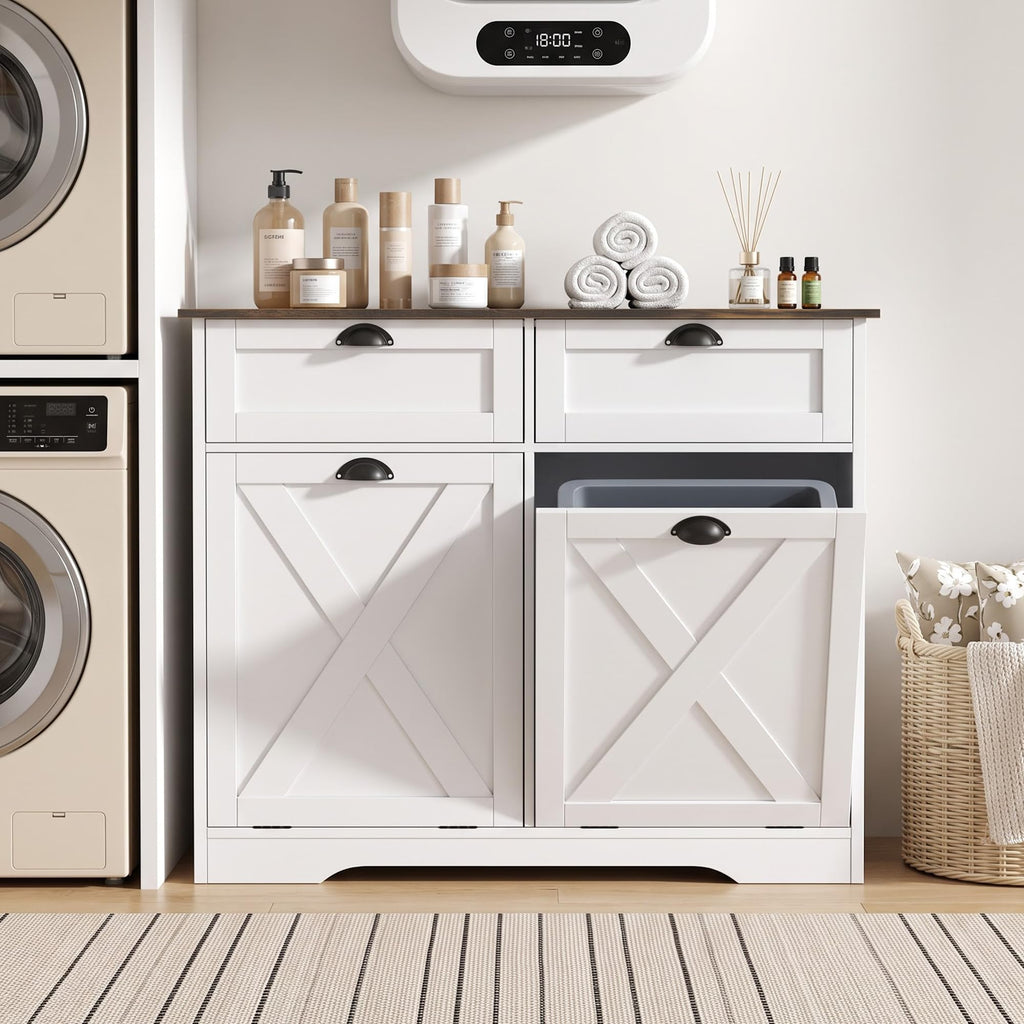 White Tilt Out Trash Cabinet S300