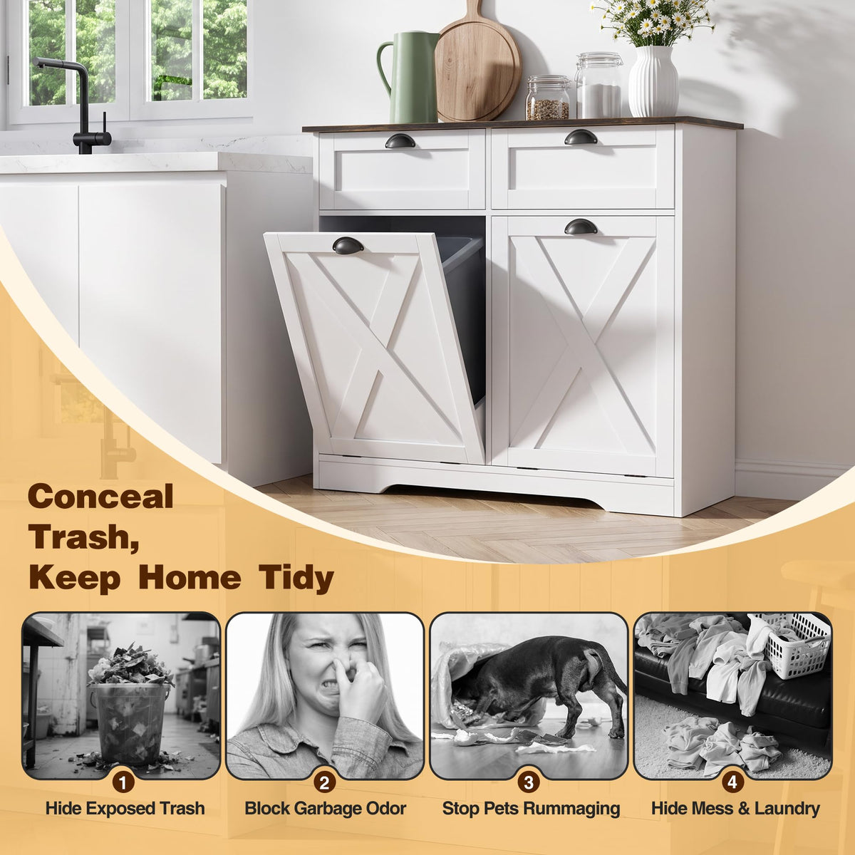 White Tilt Out Trash Cabinet S300