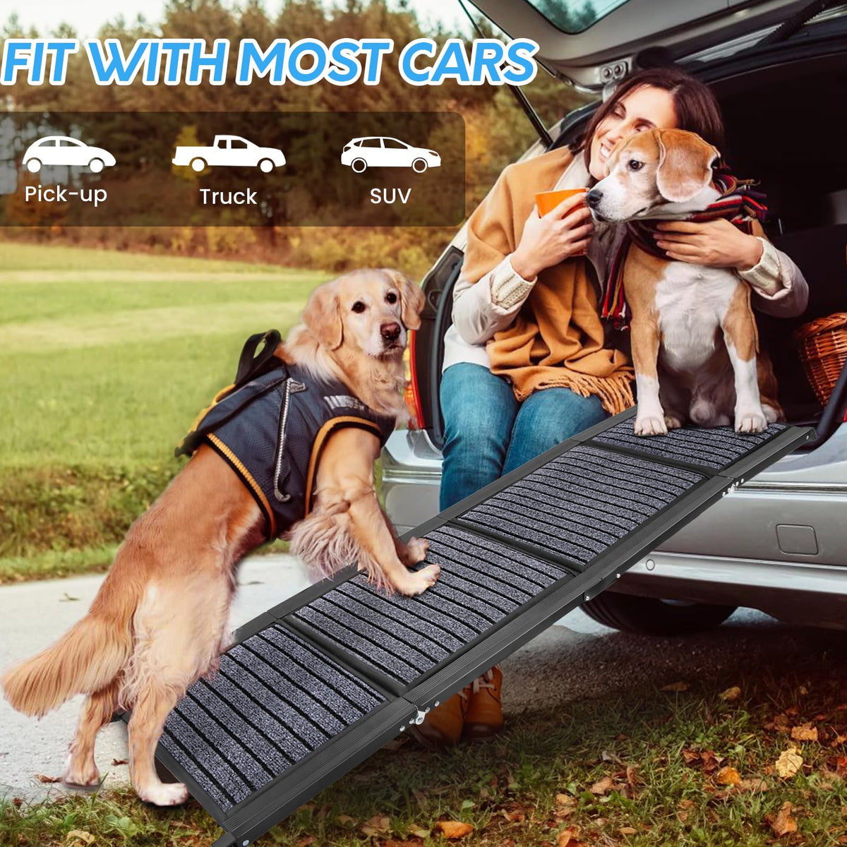 Folding Dog Ramp for Cars, 63"x17" Non-Slip Portable Pet Ramp N570