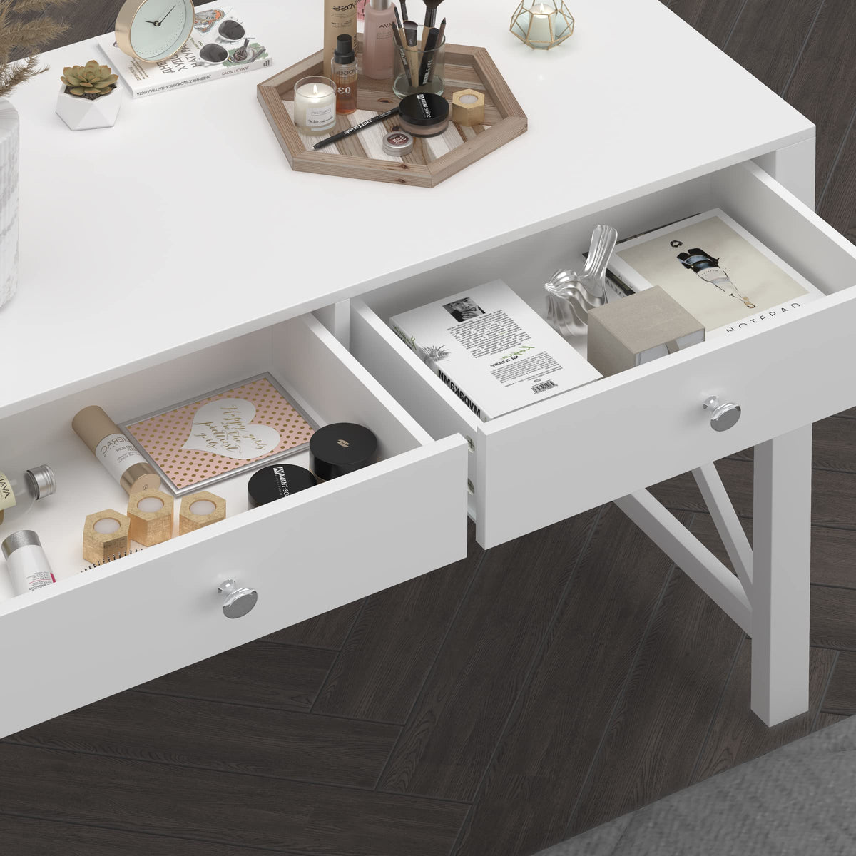 White Home Office Desk with Drawers K368911