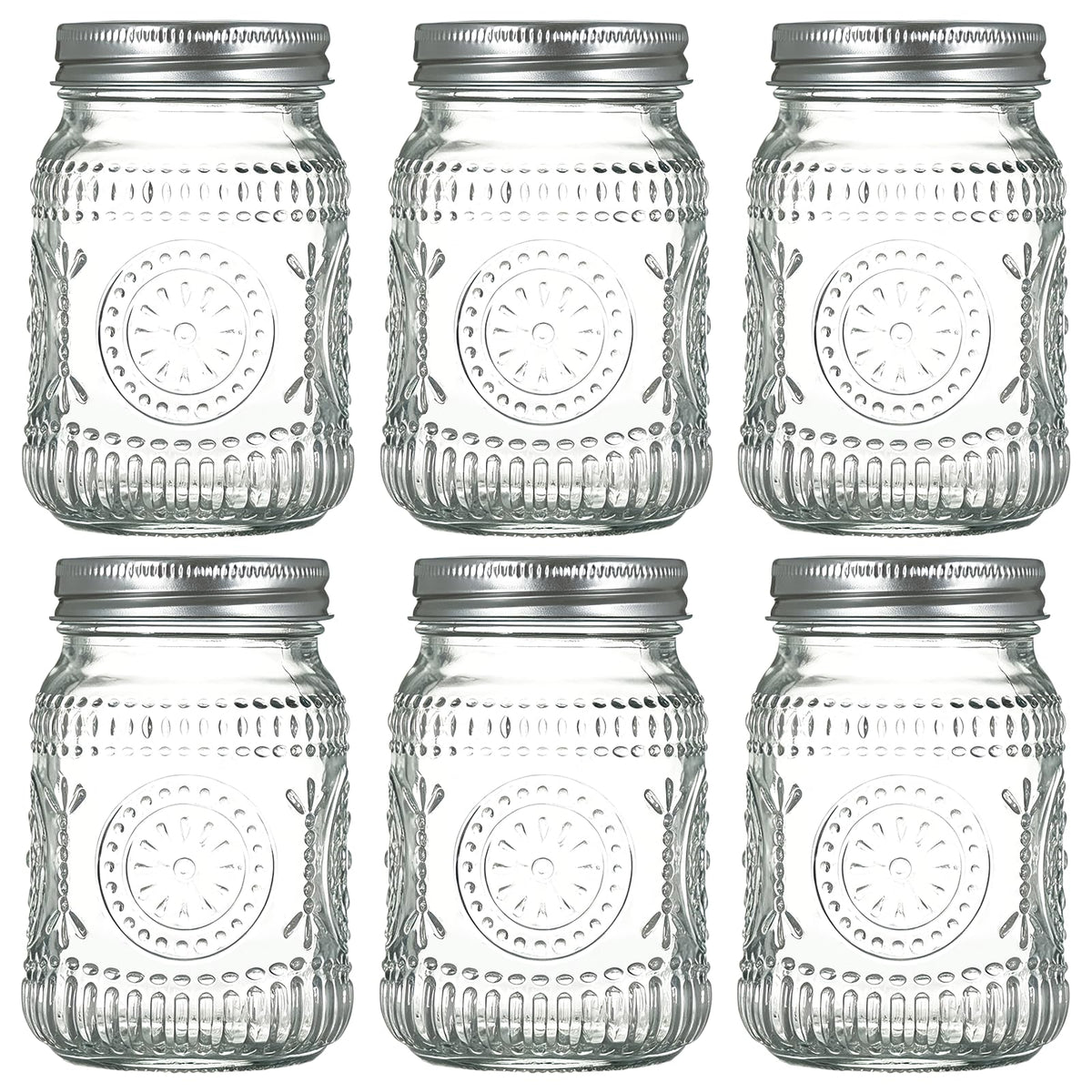 6-Pack Glass Mason Jars 16 oz Wide Mouth Canning Jars P49375
