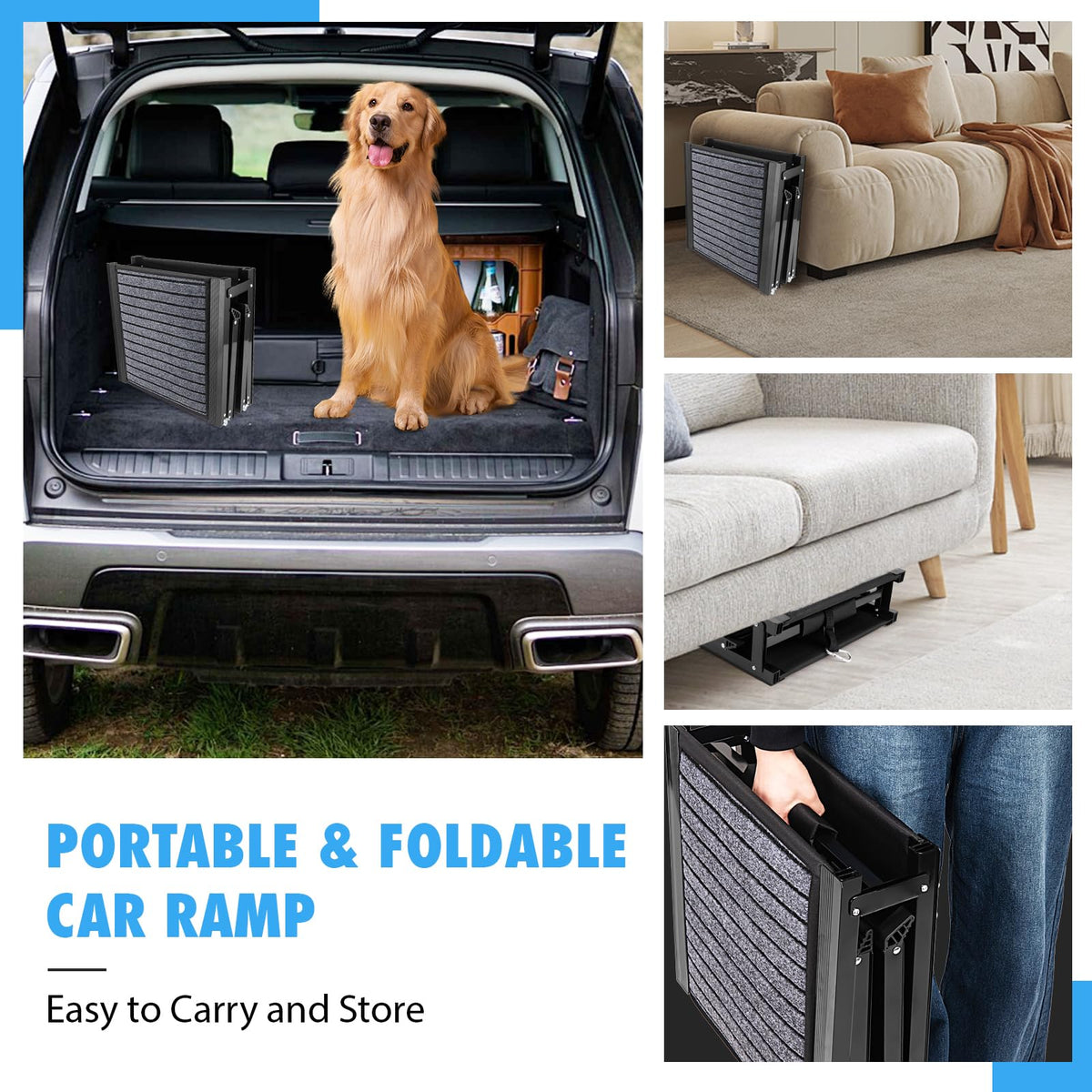 Folding Dog Ramp for Cars, 63"x17" Non-Slip Portable Pet Ramp N570