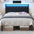 Full Size Black Metal Bed Frame with LED Lights & Charging Station B88139