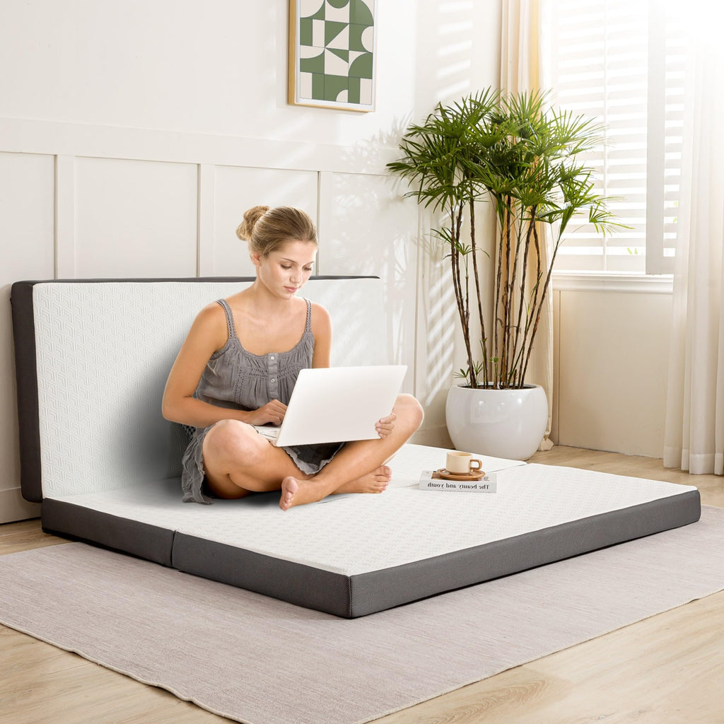 4 Inch Tri Fold Memory Foam Mattress with Washable Cover V518