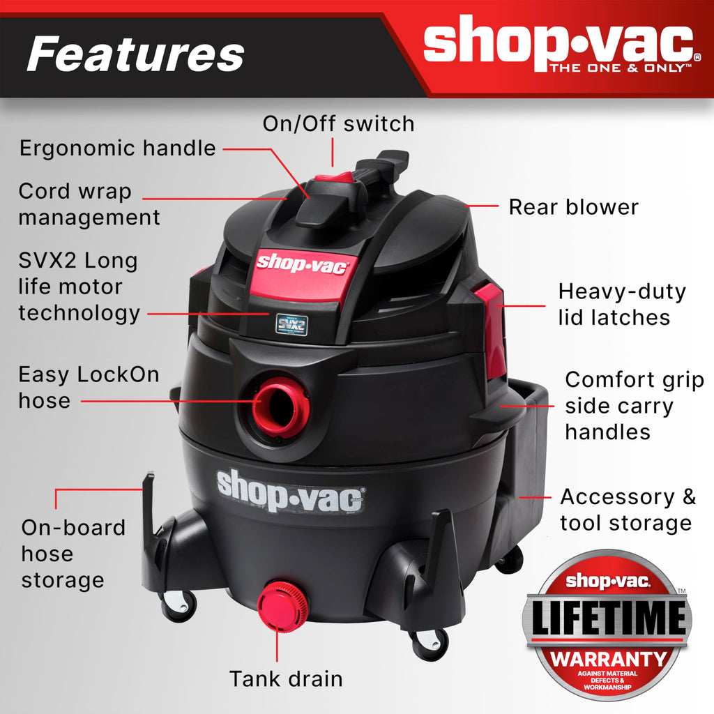 Wet Dry Vac 16 Gallon 150 CFM Black H529
