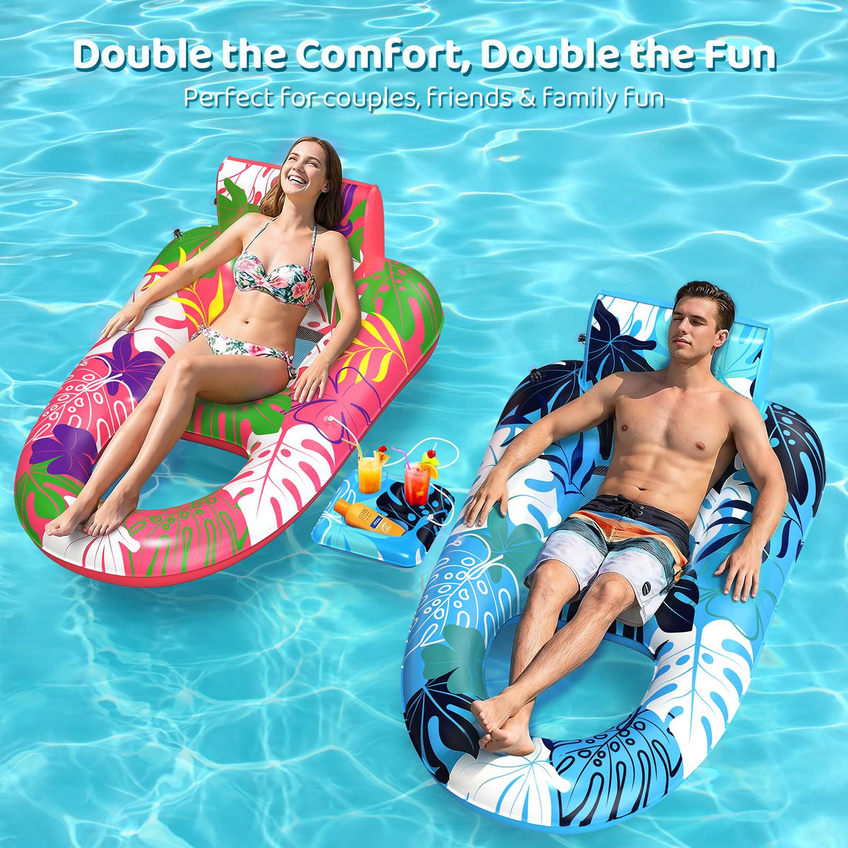 2 Pack Inflatable Pool Floats with Cup Holders H7276
