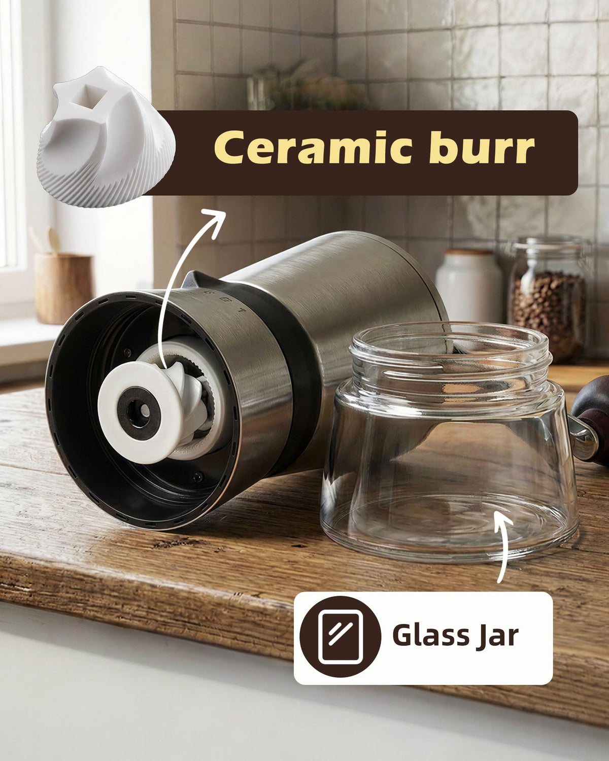 Manual Coffee Grinder with Handle Crank, Ceramic Burr H523590
